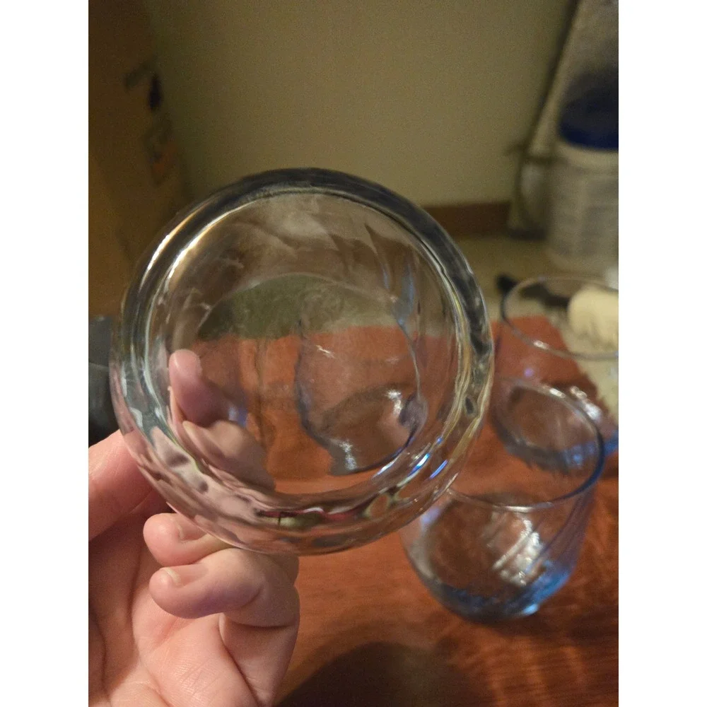 Vintage Light Blue Swirl Optic Glass Tumblers Set of 5 Mid Century